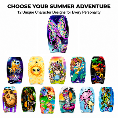PMU 26 Inch Graphics Printed Bodyboard - Lightweight Wrist Leash Slick Bottom Boogie Board for Beach, Sea & Pool - Surfing Board for Kids, Teens & Adults Wave Conditions  Pkg/1