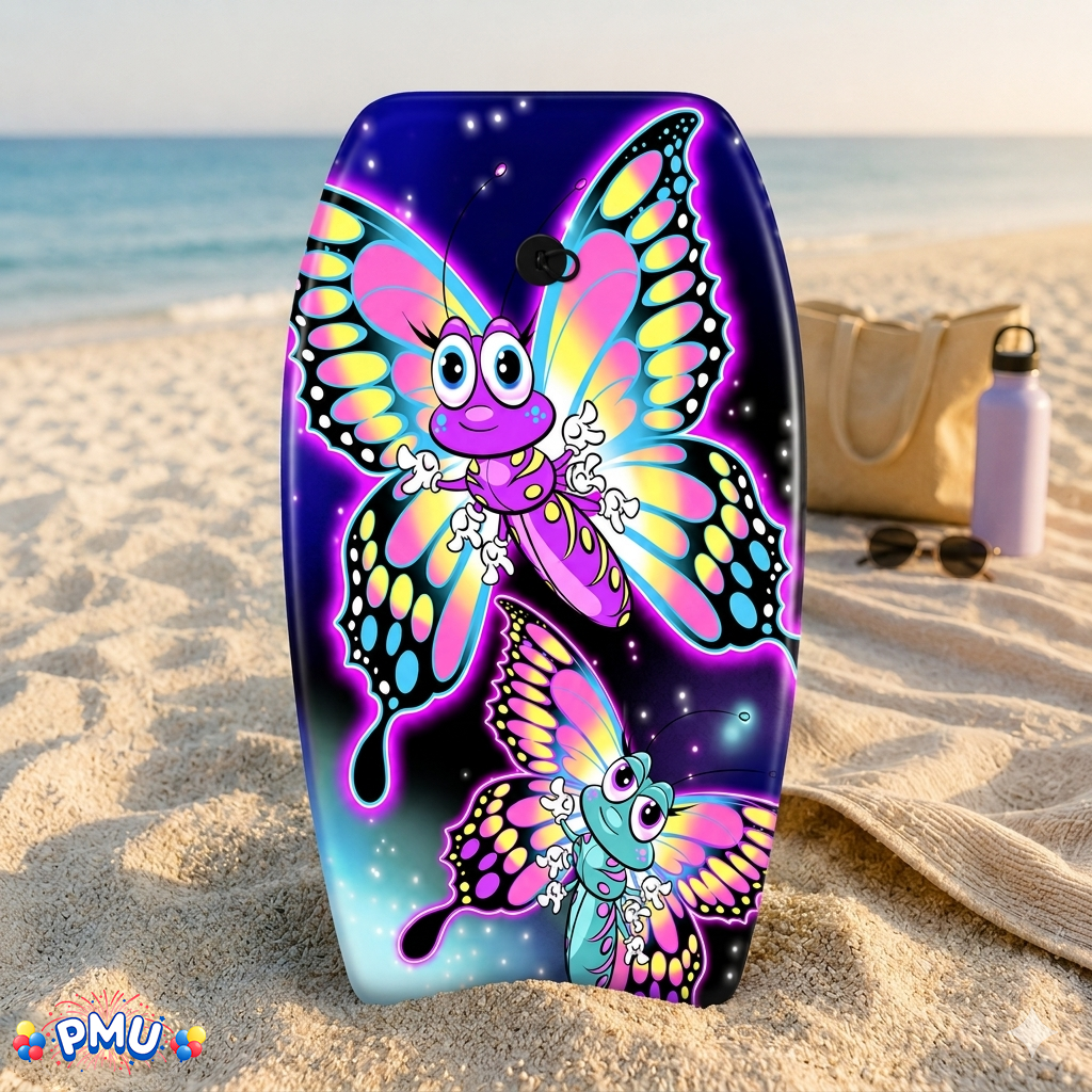 PMU 26 Inch Graphics Printed Bodyboard - Lightweight Wrist Leash Slick Bottom Boogie Board for Beach, Sea & Pool - Surfing Board for Kids, Teens & Adults Wave Conditions  Pkg/1