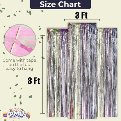 PMU Metallic Fringe Curtains | Metallic Foil Fringe Backdrop Curtains | Fringe Backdrop for Graduation, Birthday Party Decorations, Baby Shower, Disco Party |3ft x 8ft