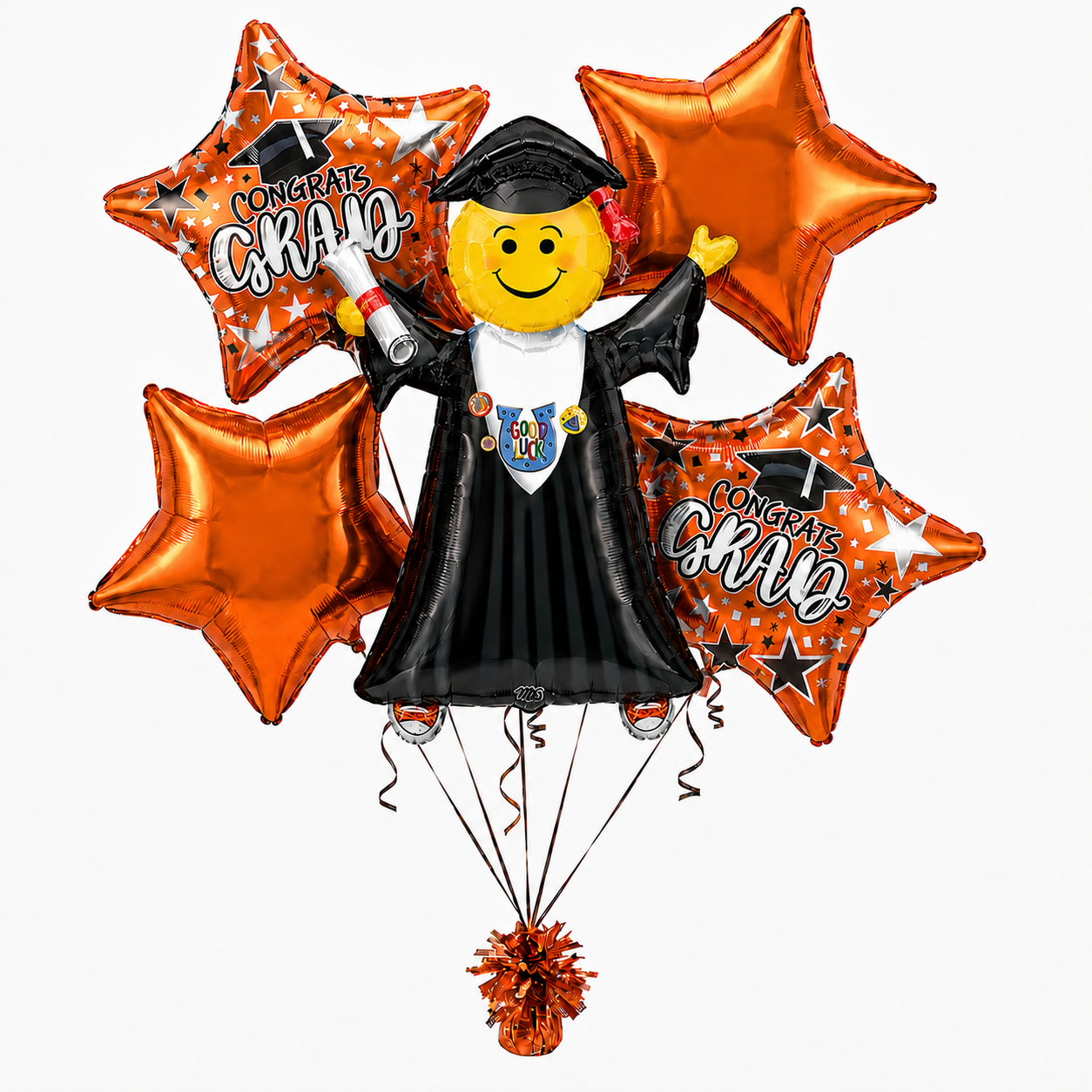 PMU Graduation Girl Jumping Smiley Grad Balloon Bouquet | Jumping Grad Mylar Balloons | Jump for Joy Graduation Smiley Grad Balloon | Grad Foil Balloons