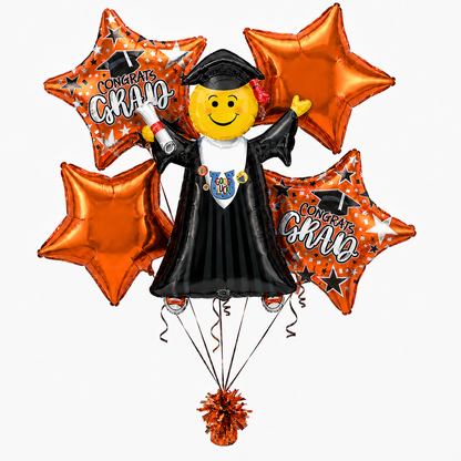 PMU Graduation Girl Jumping Smiley Grad Balloon Bouquet | Jumping Grad Mylar Balloons | Jump for Joy Graduation Smiley Grad Balloon | Grad Foil Balloons