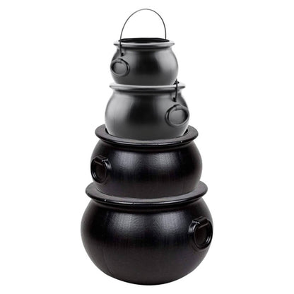PMU Halloween Cauldron - Multi-Pack Assortment Plastic Candy Holder for Kids - Halloween Party Favors & Supplies - Black Set
