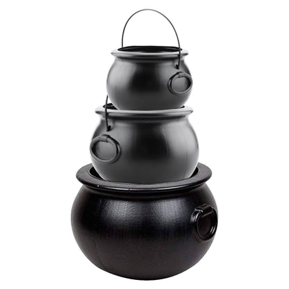 PMU Halloween Cauldron - Multi-Pack Assortment Plastic Candy Holder for Kids - Halloween Party Favors & Supplies - Black Set