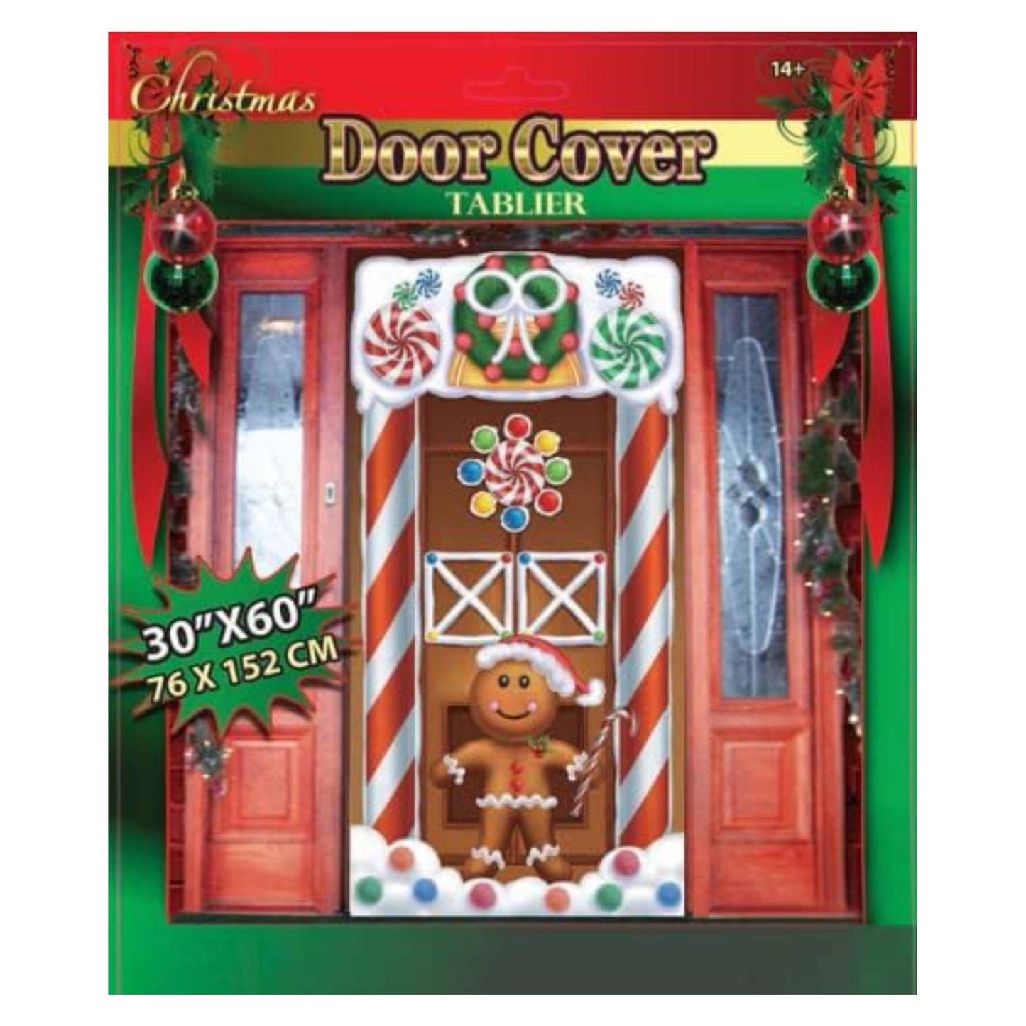 PMU Christmas Light Up Door Cover 30 Inch x 60 Inch and Flashlight Projector for Kids