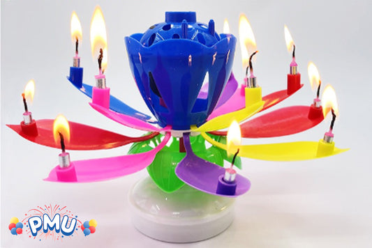 PMU Lotus Flower Musical Birthday Candles, Spinning Flower with Auto-Opening Colorful Petals, Cake Candles, Safe for use Does not Contain Sparklers, Fireworks