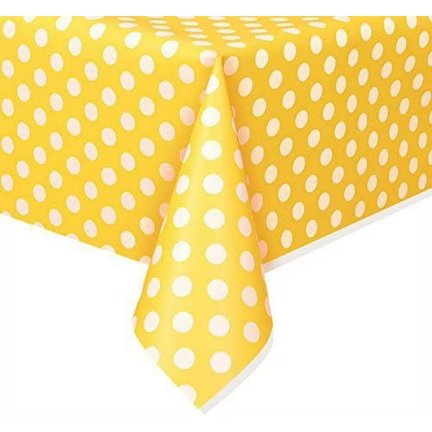PMU Polka Dot Table Cover Yellow Plastic Rectangle 54" x 84" Tablecloth Square Wipeable Waterproof Disposable Party Decoration Great for Dining, Parties, Picnics, Bbq's, Summer Gatherings