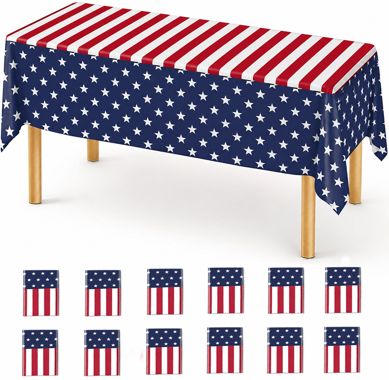 PMU Patriotic American Flag & Bunting Tablecloth 54in x 108in - 4th of July Tableware & Patriotic Party Supplies for Independence Day, Memorial Day, Veterans Day, Elections & Holiday Celebrations