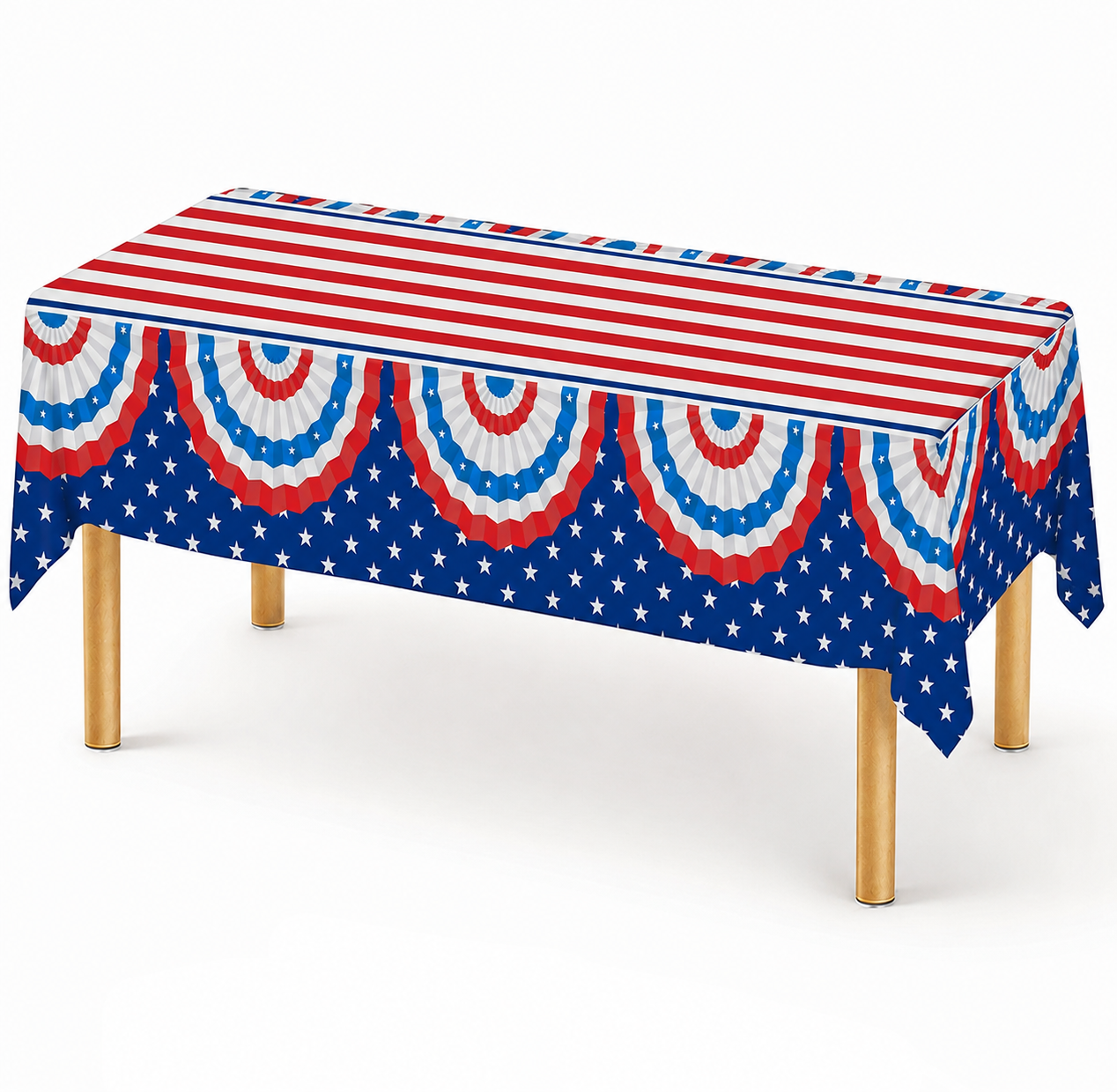 PMU Patriotic American Flag & Bunting Tablecloth 54in x 108in - 4th of July Tableware & Patriotic Party Supplies for Independence Day, Memorial Day, Veterans Day, Elections & Holiday Celebrations