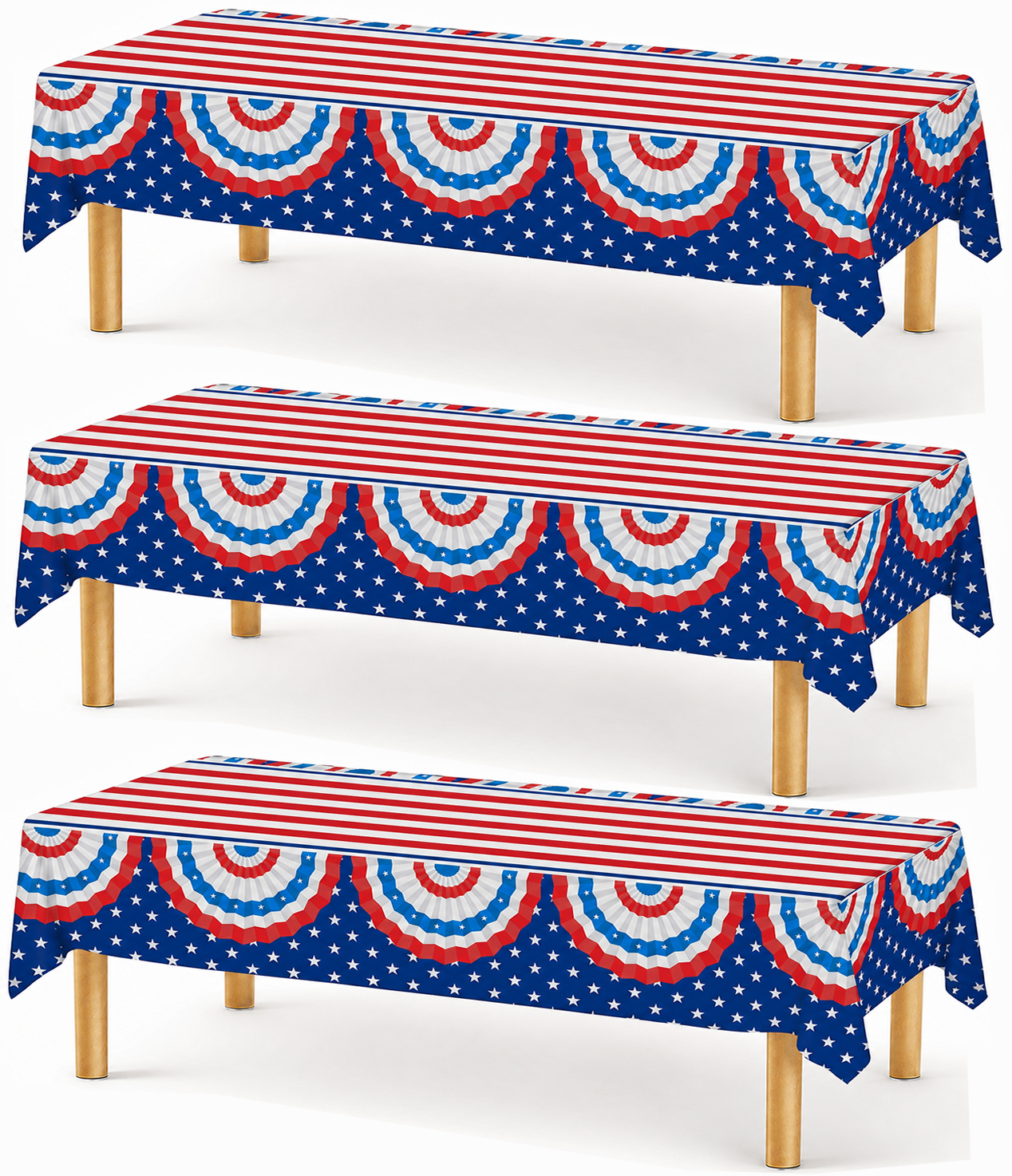PMU Patriotic American Flag & Bunting Tablecloth 54in x 108in - 4th of July Tableware & Patriotic Party Supplies for Independence Day, Memorial Day, Veterans Day, Elections & Holiday Celebrations