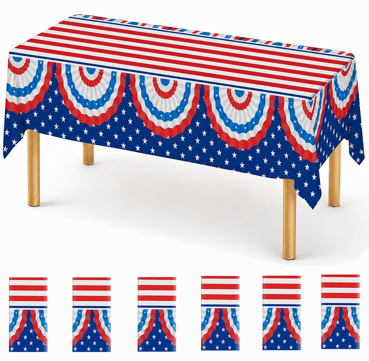 PMU Patriotic American Flag & Bunting Tablecloth 54in x 108in - 4th of July Tableware & Patriotic Party Supplies for Independence Day, Memorial Day, Veterans Day, Elections & Holiday Celebrations