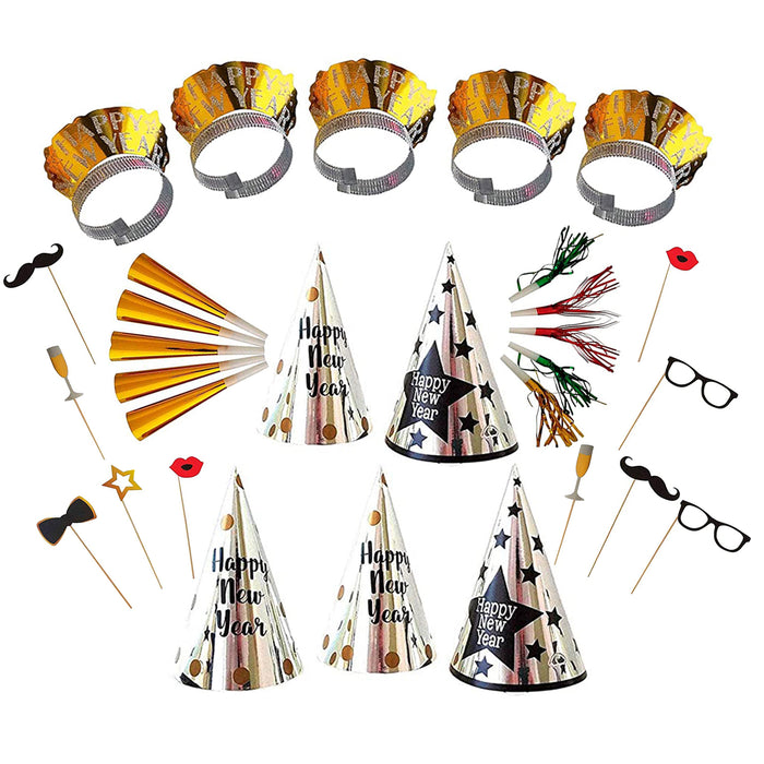 PMU New Year's Eve Party Supplies 2024 Party Kit for New Year's Eve Decorations Supplies, Outfits for Adults, Men and Women