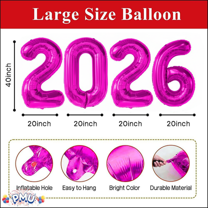 PMU New Year's Eve Party "2026" 16inch, 30inch, & 40inch in Number Mylar Balloons 2026 New Year, Graduation, Birthday, Special Events Accessories Party Celebration (4/pkg) Pkg/1