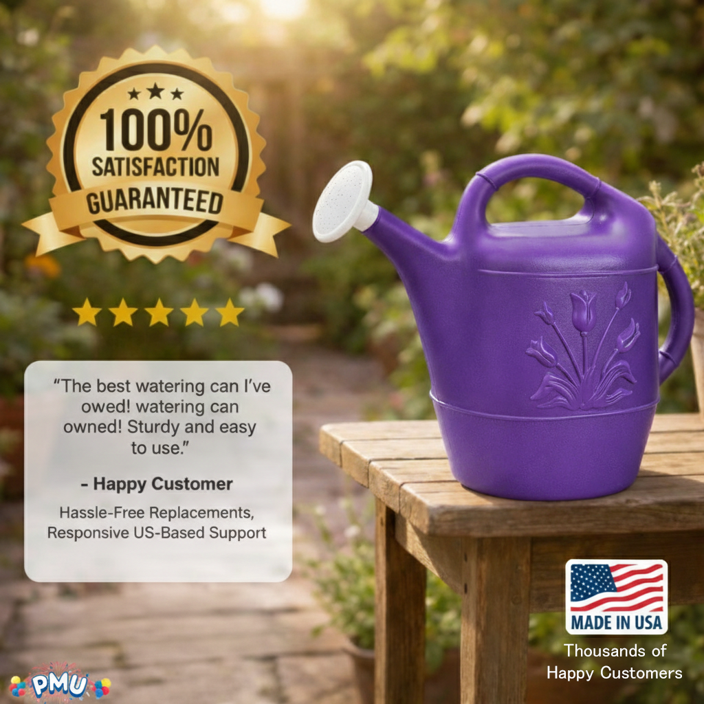 PMU 2 Gallon Watering Can - Garden Watering Can for Indoor & Outdoor Plants - Plastic Water Can with Detachable Sprinkler Head - Large Water Pot, Made in USA