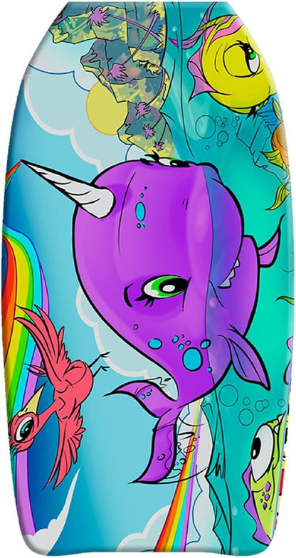 PMU 26 Inch Graphics Printed Bodyboard - Lightweight Wrist Leash Slick Bottom Boogie Board for Beach, Sea & Pool - Surfing Board for Kids, Teens & Adults Wave Conditions  Pkg/1