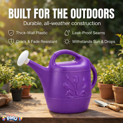 PMU 2 Gallon Watering Can - Garden Watering Can for Indoor & Outdoor Plants - Plastic Water Can with Detachable Sprinkler Head - Large Water Pot, Made in USA
