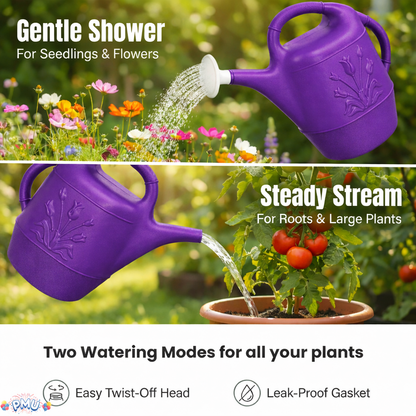 PMU 2 Gallon Watering Can - Garden Watering Can for Indoor & Outdoor Plants - Plastic Water Can with Detachable Sprinkler Head - Large Water Pot, Made in USA