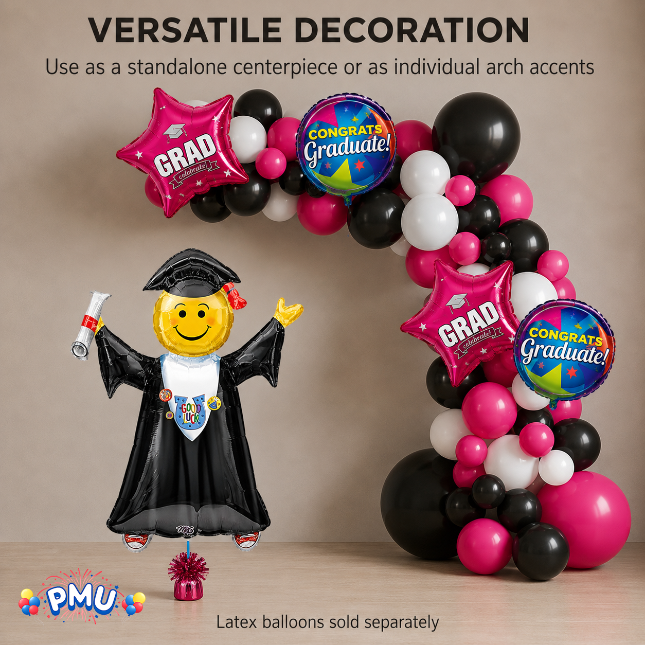 PMU Graduation Girl Jumping Smiley Grad Balloon Bouquet | Jumping Grad Mylar Balloons | Jump for Joy Graduation Smiley Grad Balloon | Grad Foil Balloons
