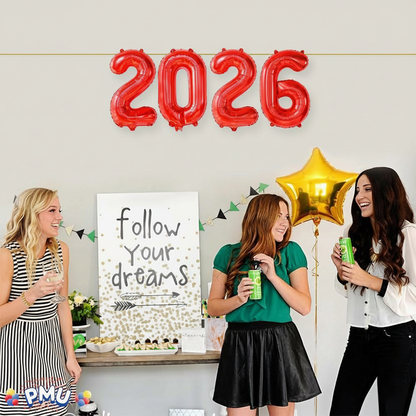 PMU New Year's Eve Party "2026" 16inch, 30inch, & 40inch in Number Mylar Balloons 2026 New Year, Graduation, Birthday, Special Events Accessories Party Celebration (4/pkg) Pkg/1