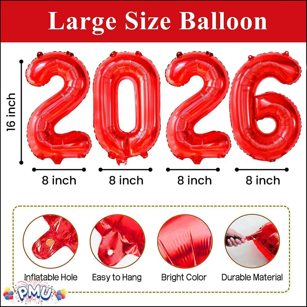 PMU New Year's Eve Party "2026" 16inch, 30inch, & 40inch in Number Mylar Balloons 2026 New Year, Graduation, Birthday, Special Events Accessories Party Celebration (4/pkg) Pkg/1