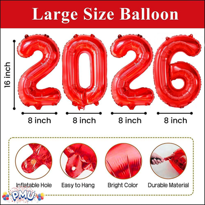 PMU New Year's Eve Party "2026" 16inch, 30inch, & 40inch in Number Mylar Balloons 2026 New Year, Graduation, Birthday, Special Events Accessories Party Celebration (4/pkg) Pkg/1
