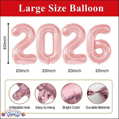 PMU New Year's Eve Party "2026" 16inch, 30inch, & 40inch in Number Mylar Balloons 2026 New Year, Graduation, Birthday, Special Events Accessories Party Celebration (4/pkg) Pkg/1