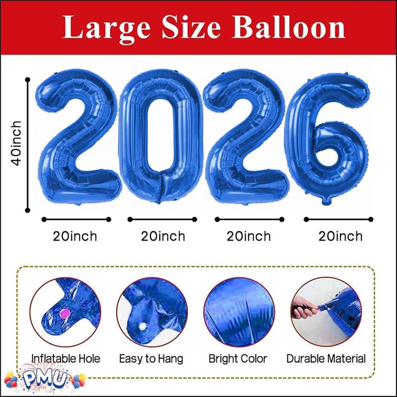 PMU New Year's Eve Party "2026" 16inch, 30inch, & 40inch in Number Mylar Balloons 2026 New Year, Graduation, Birthday, Special Events Accessories Party Celebration (4/pkg) Pkg/1