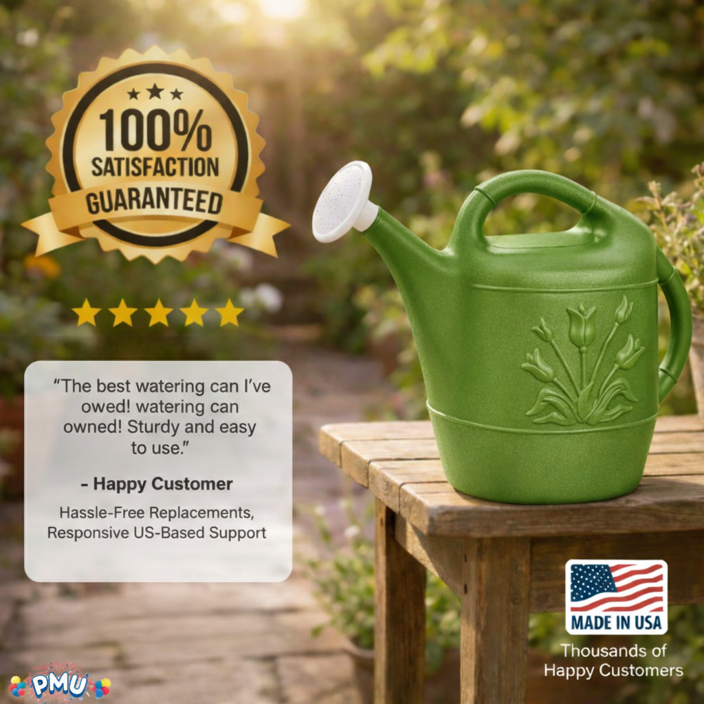 PMU 2 Gallon Watering Can - Garden Watering Can for Indoor & Outdoor Plants - Plastic Water Can with Detachable Sprinkler Head - Large Water Pot, Made in USA