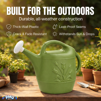 PMU 2 Gallon Watering Can - Garden Watering Can for Indoor & Outdoor Plants - Plastic Water Can with Detachable Sprinkler Head - Large Water Pot, Made in USA