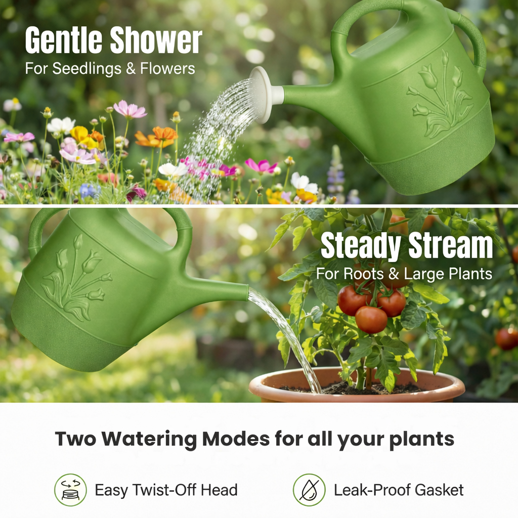 PMU 2 Gallon Watering Can - Garden Watering Can for Indoor & Outdoor Plants - Plastic Water Can with Detachable Sprinkler Head - Large Water Pot, Made in USA