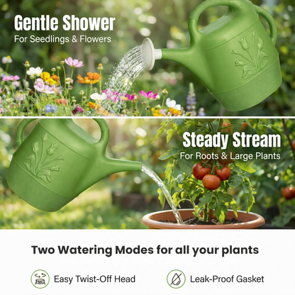 PMU 2 Gallon Watering Can - Garden Watering Can for Indoor & Outdoor Plants - Plastic Water Can with Detachable Sprinkler Head - Large Water Pot, Made in USA