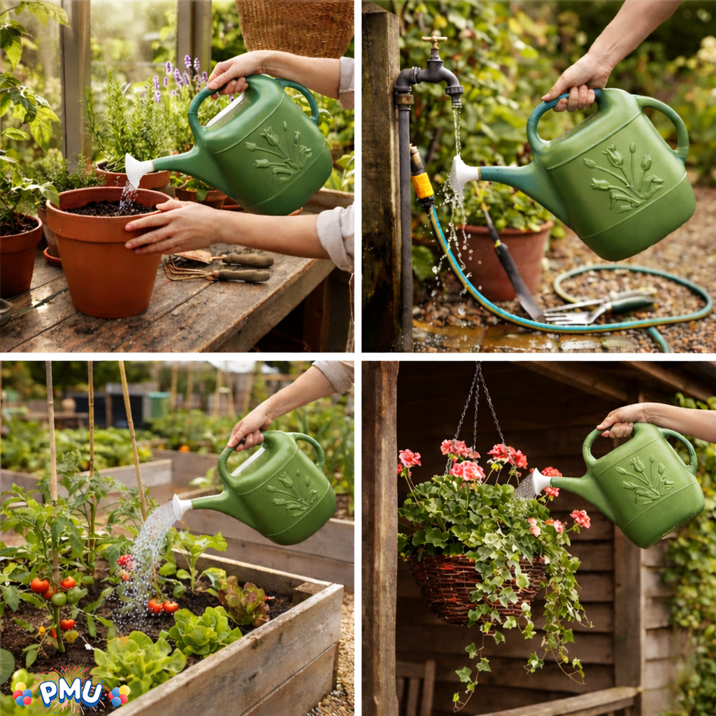 PMU 2 Gallon Watering Can - Garden Watering Can for Indoor & Outdoor Plants - Plastic Water Can with Detachable Sprinkler Head - Large Water Pot, Made in USA