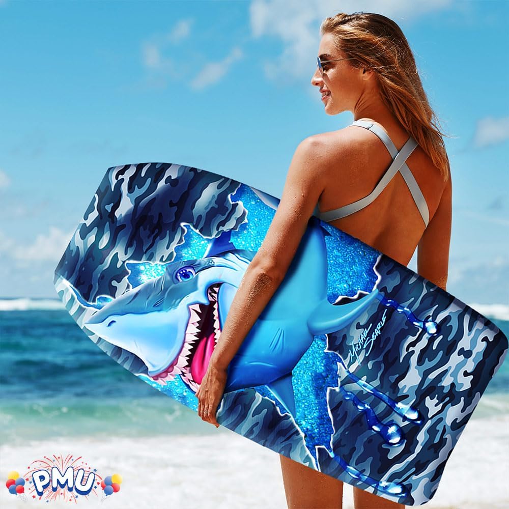 PMU 33-Inch Mermaid Graphics Printed Bodyboard - Lightweight Wrist Leash Slick Bottom Boogie Board for Beach, Sea & Pool - Surfing Board for Kids, Teens & Adults Pkg/1