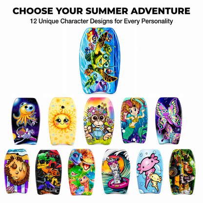 PMU 26 Inch Graphics Printed Bodyboard - Lightweight Wrist Leash Slick Bottom Boogie Board for Beach, Sea & Pool - Surfing Board for Kids, Teens & Adults Wave Conditions  Pkg/1