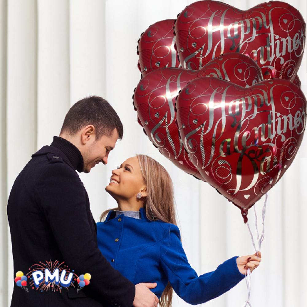 PMU Heart Shaped Happy Valentine's Day Balloons 18-Inch Mylar Idea Gift for Him or Her & Valentine Party Decorations