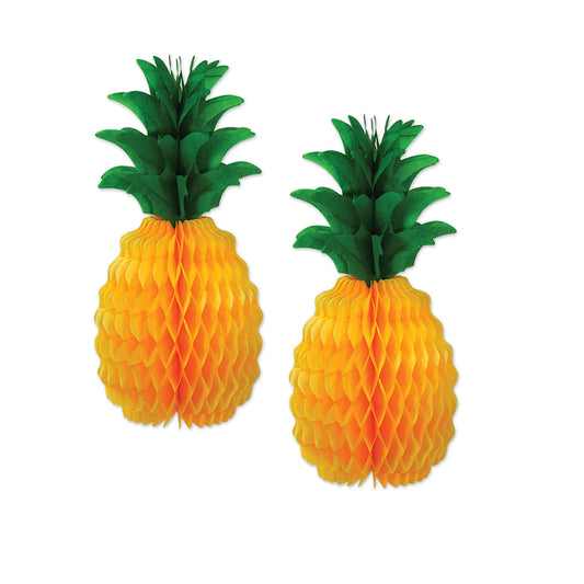 PMU 2 Piece Tissue Pineapples Luau Centerpiece Party Decorations, 12", Yellow/Green