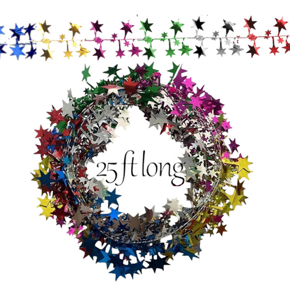 PMU Star Wire Shiny - Garland Halloween, Christmas Party, Wedding, Birthday, Festive Home Decoration Ornament 25ft Tinsel