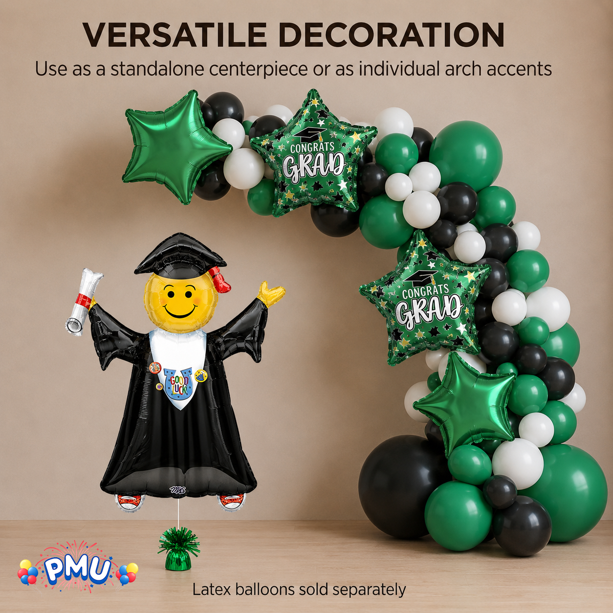 PMU Graduation Girl Jumping Smiley Grad Balloon Bouquet | Jumping Grad Mylar Balloons | Jump for Joy Graduation Smiley Grad Balloon | Grad Foil Balloons