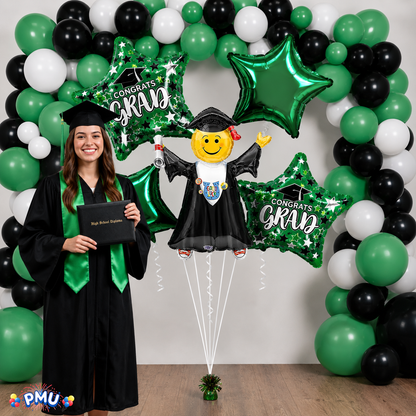 PMU Graduation Girl Jumping Smiley Grad Balloon Bouquet | Jumping Grad Mylar Balloons | Jump for Joy Graduation Smiley Grad Balloon | Grad Foil Balloons
