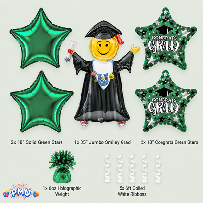 PMU Graduation Girl Jumping Smiley Grad Balloon Bouquet | Jumping Grad Mylar Balloons | Jump for Joy Graduation Smiley Grad Balloon | Grad Foil Balloons