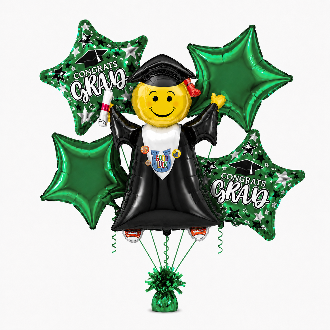 PMU Graduation Girl Jumping Smiley Grad Balloon Bouquet | Jumping Grad Mylar Balloons | Jump for Joy Graduation Smiley Grad Balloon | Grad Foil Balloons