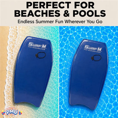 PMU 33 Inch Printed Bodyboard - Lightweight Wrist Leash Slick Bottom Boogie Board for Beach, Sea & Pool - Surfing Board for Kids, Teens & Adults Wave Conditions Pkg/1