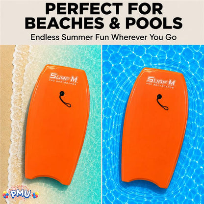 PMU 33 Inch Printed Bodyboard - Lightweight Wrist Leash Slick Bottom Boogie Board for Beach, Sea & Pool - Surfing Board for Kids, Teens & Adults Wave Conditions Pkg/1