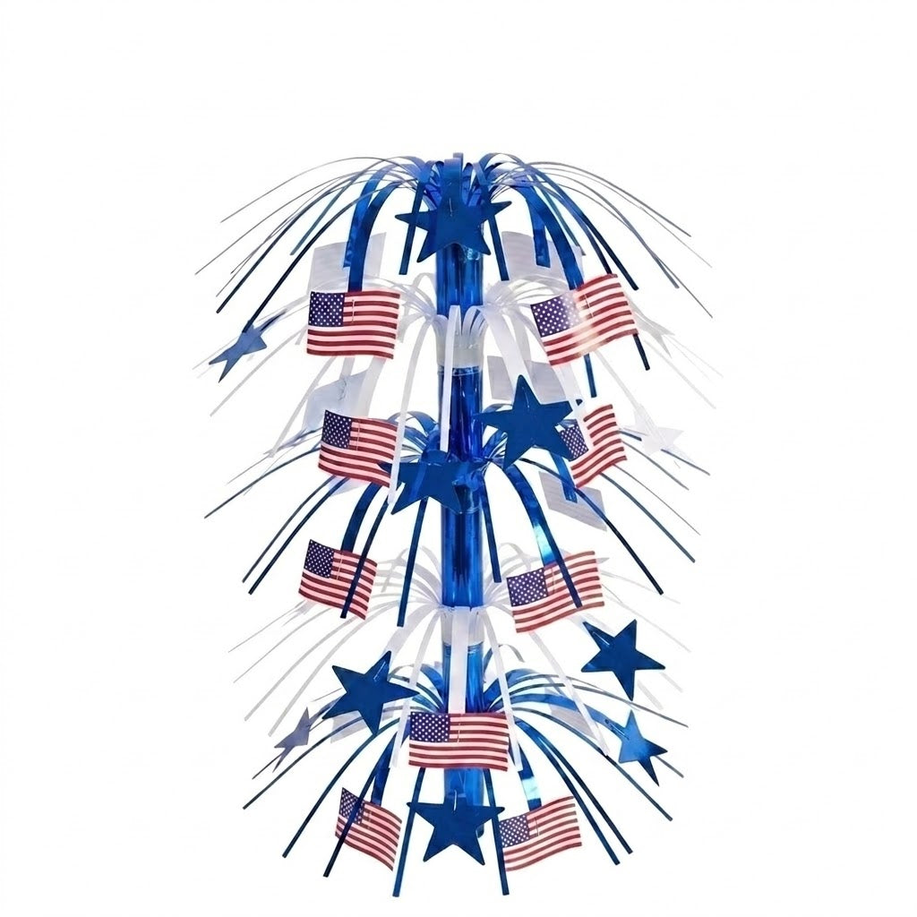 PMU Patriotic Star & American Flag Cascade Table Centerpiece – 4th of July & Independence Day Decor