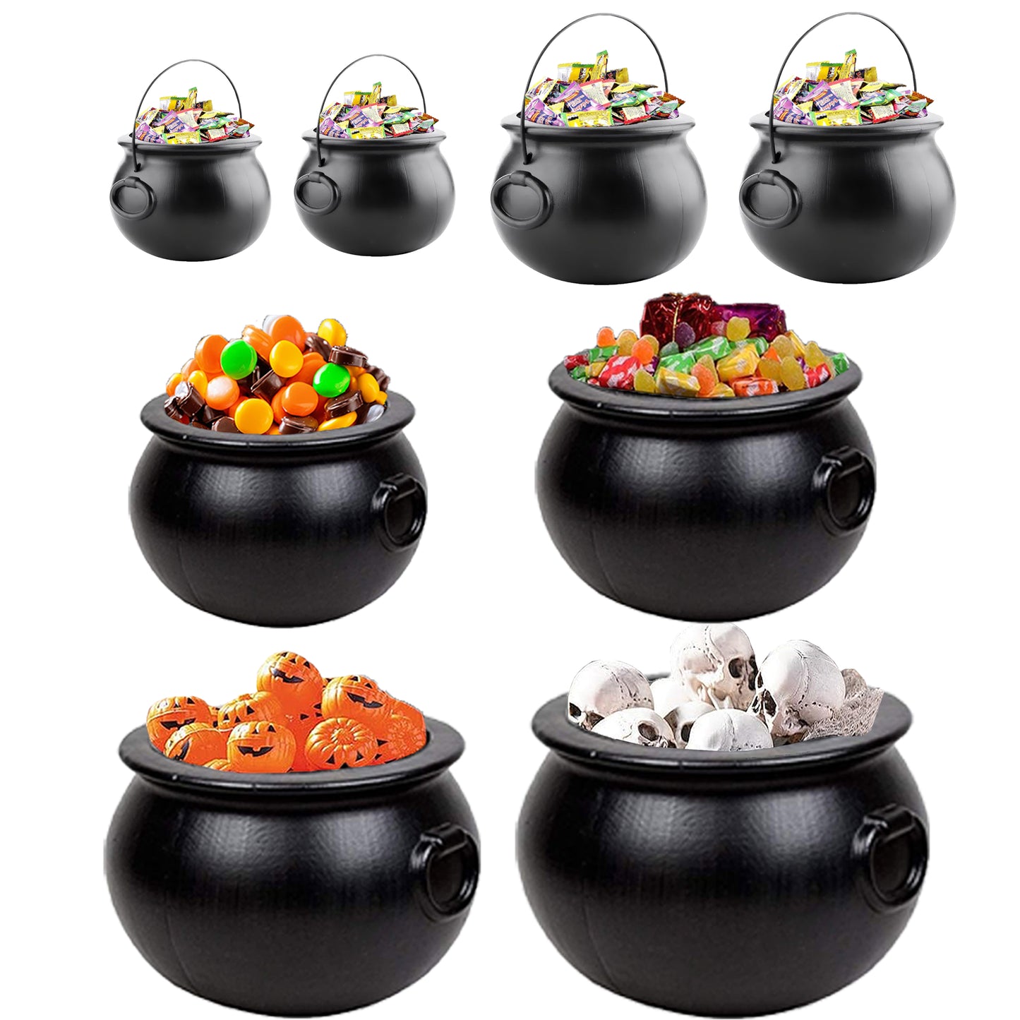 PMU Halloween Cauldron - Multi-Pack Assortment Plastic Candy Holder for Kids - Halloween Party Favors & Supplies