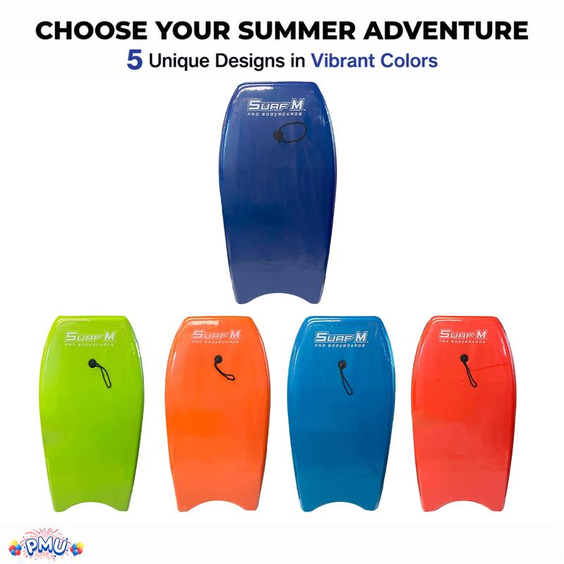PMU 33 Inch Printed Bodyboard - Lightweight Wrist Leash Slick Bottom Boogie Board for Beach, Sea & Pool - Surfing Board for Kids, Teens & Adults Wave Conditions Pkg/1