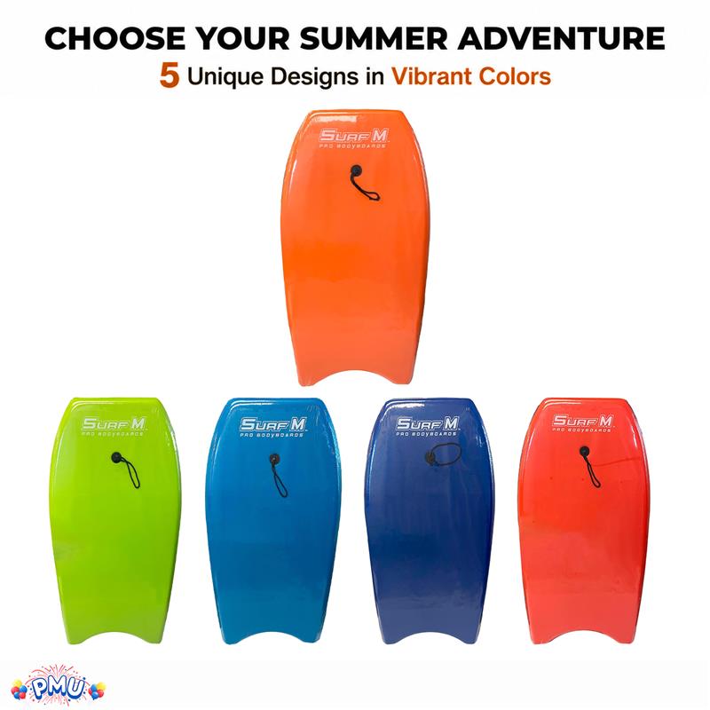 PMU 33 Inch Printed Bodyboard - Lightweight Wrist Leash Slick Bottom Boogie Board for Beach, Sea & Pool - Surfing Board for Kids, Teens & Adults Wave Conditions Pkg/1