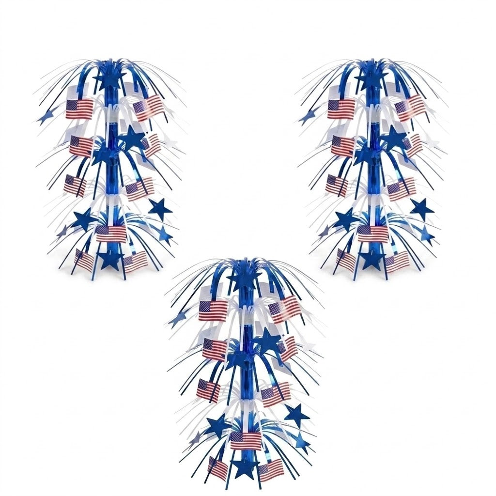 PMU Patriotic Star & American Flag Cascade Table Centerpiece – 4th of July & Independence Day Decor