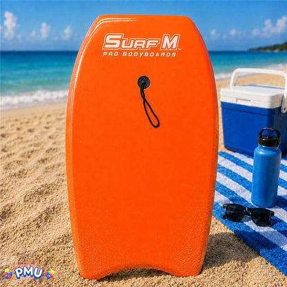 PMU 33 Inch Printed Bodyboard - Lightweight Wrist Leash Slick Bottom Boogie Board for Beach, Sea & Pool - Surfing Board for Kids, Teens & Adults Wave Conditions Pkg/1