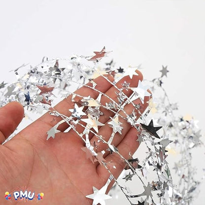 PMU Star Wire Shiny - Garland Halloween, Christmas Party, Wedding, Birthday, Festive Home Decoration Ornament 25ft Tinsel