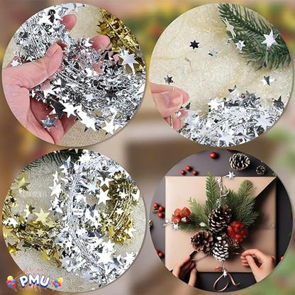 PMU Star Wire Shiny - Garland Halloween, Christmas Party, Wedding, Birthday, Festive Home Decoration Ornament 25ft Tinsel